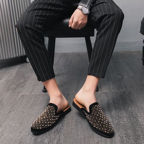 Big Size 47 Mens Half Shoes Dress Formal Slippers Party Footwear-Yellow
