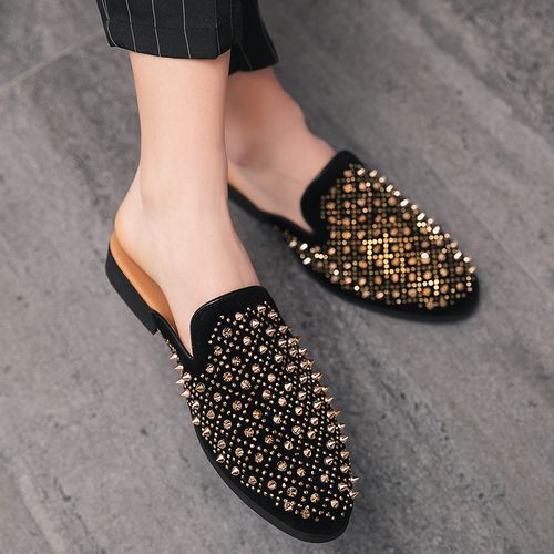 Big Size 47 Mens Half Shoes Dress Formal Slippers Party Footwear-Yellow
