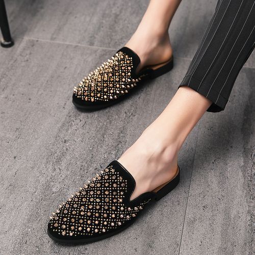 Big Size 47 Mens Half Shoes Dress Formal Slippers Party Footwear-Yellow