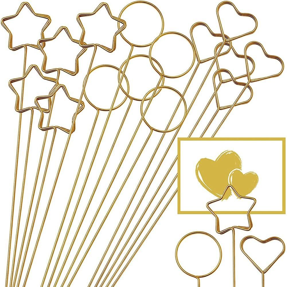 30PCS Metal Wire Floral Place Card Holder,Photo Clip Flower Card Holder Metal for Shower Party Favor(Round,Star,Heart)