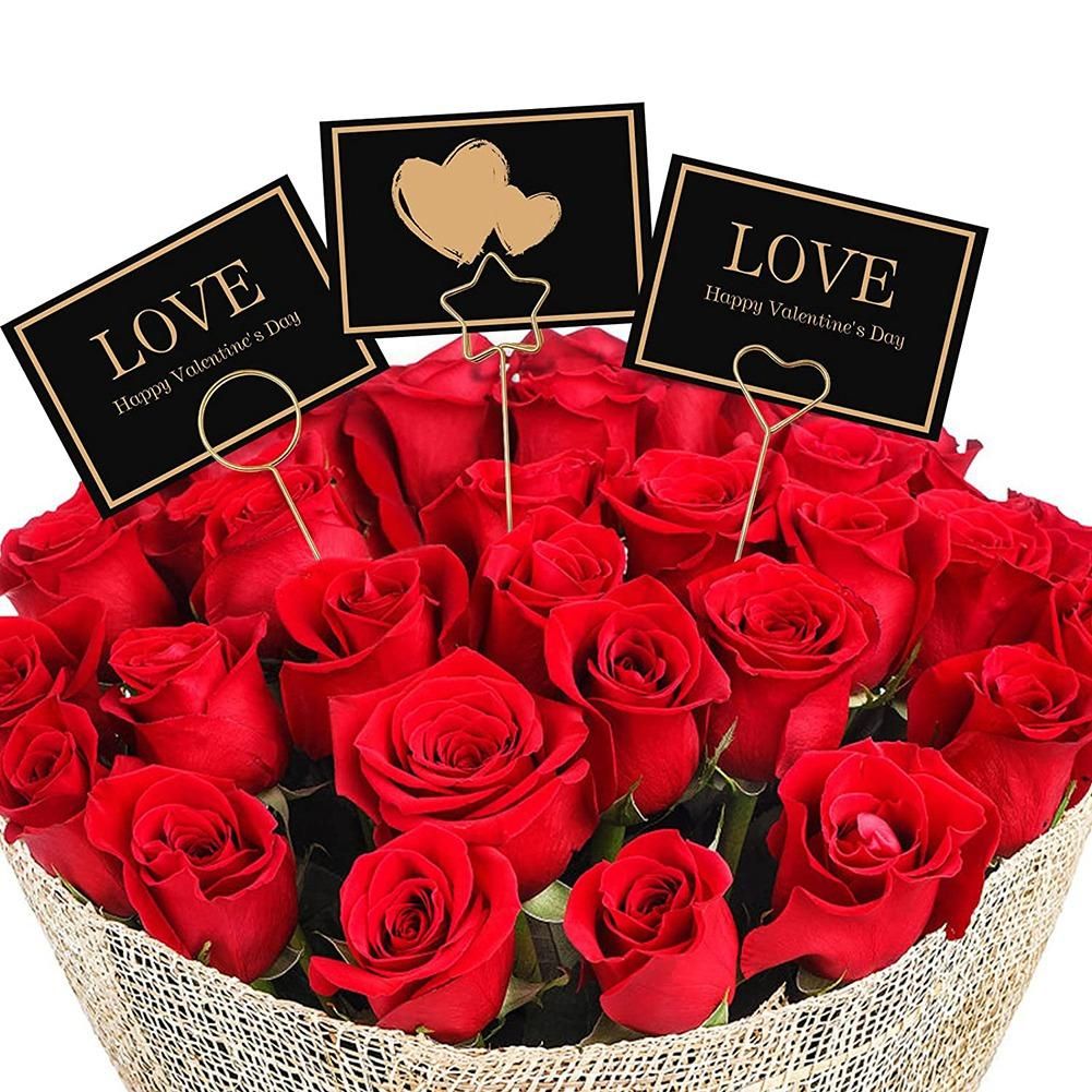 30PCS Metal Wire Floral Place Card Holder,Photo Clip Flower Card Holder Metal for Shower Party Favor(Round,Star,Heart)