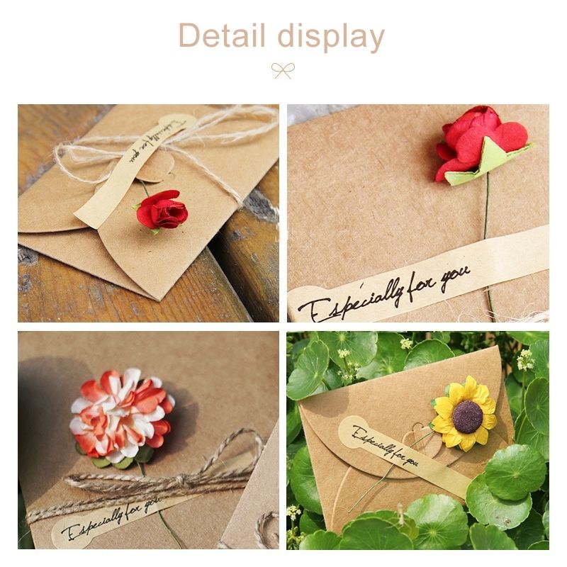 5 PCS Festival Creative DIY Retro Kraft Paper Handmade Large Dry Flower Greeting Card Birthday Card