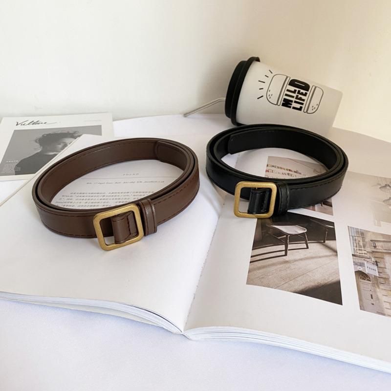 Square Buckle Women Belt Simple Vintage Students Waistband Adjust Fashion Casual No-hole Cummerbunds