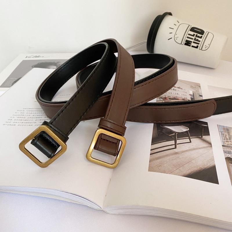 Square Buckle Women Belt Simple Vintage Students Waistband Adjust Fashion Casual No-hole Cummerbunds