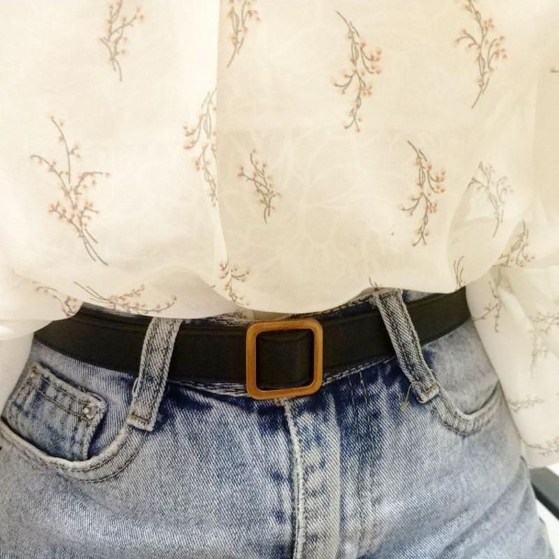 Square Buckle Women Belt Simple Vintage Students Waistband Adjust Fashion Casual No-hole Cummerbunds