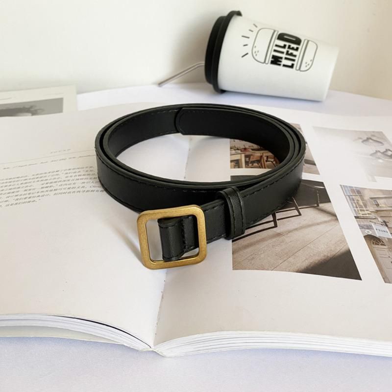 Square Buckle Women Belt Simple Vintage Students Waistband Adjust Fashion Casual No-hole Cummerbunds