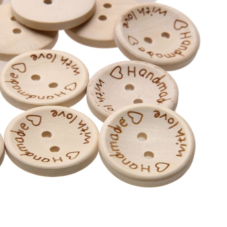 100 PCS English Alphabet Carved Round Wooden Buttons