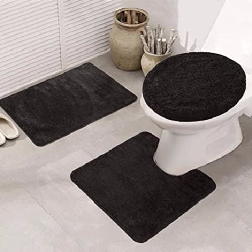 Bathroom & Toilet Rug - 3pcs - Black