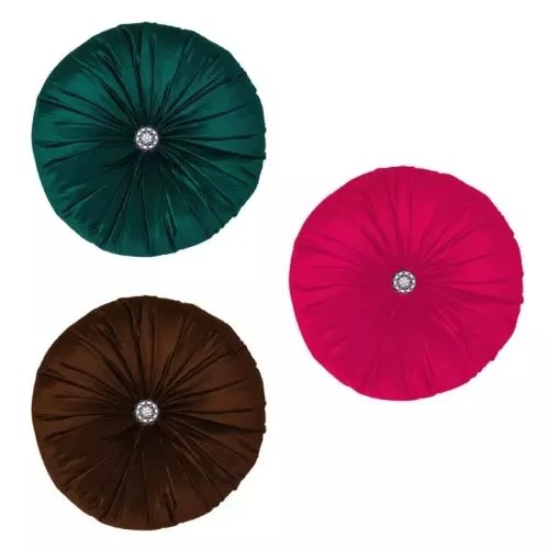 Round Pumpkin Handcrafted Fiber Filled Velvet Throw Pillows - 13inches - Set Of 3