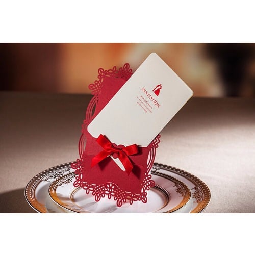 Laser Cut Wedding Invitation Card - 0012- Pack of 50 - Red