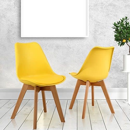 Eiffel Moulded Plastic Chair With Wooden Legs - Yellow -Set Of 2