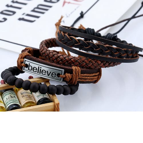 Men's Bracelet Vintage Woven Leather Jewelry- Black & Brown
