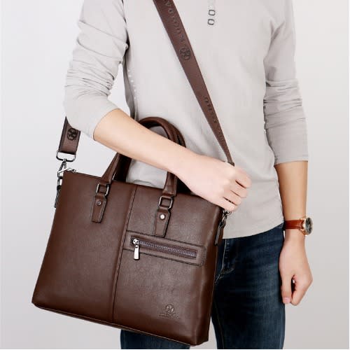 Leather Office Handbag - Men"s Laptop And Seminar Shoulder Bag