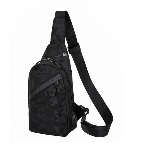 Crossbody Bag With Usb Charging Port - Black Camo