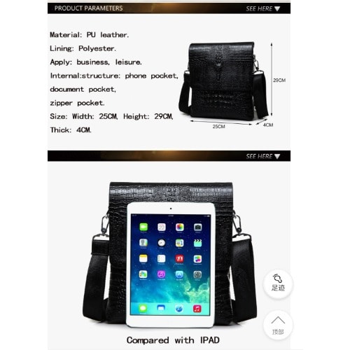 Men Crocodile Skin Messenger Bag