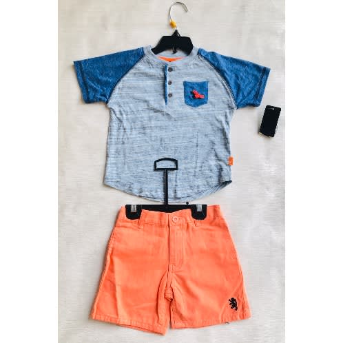 Boys Tshirt And Short Set- Orange And Blue
