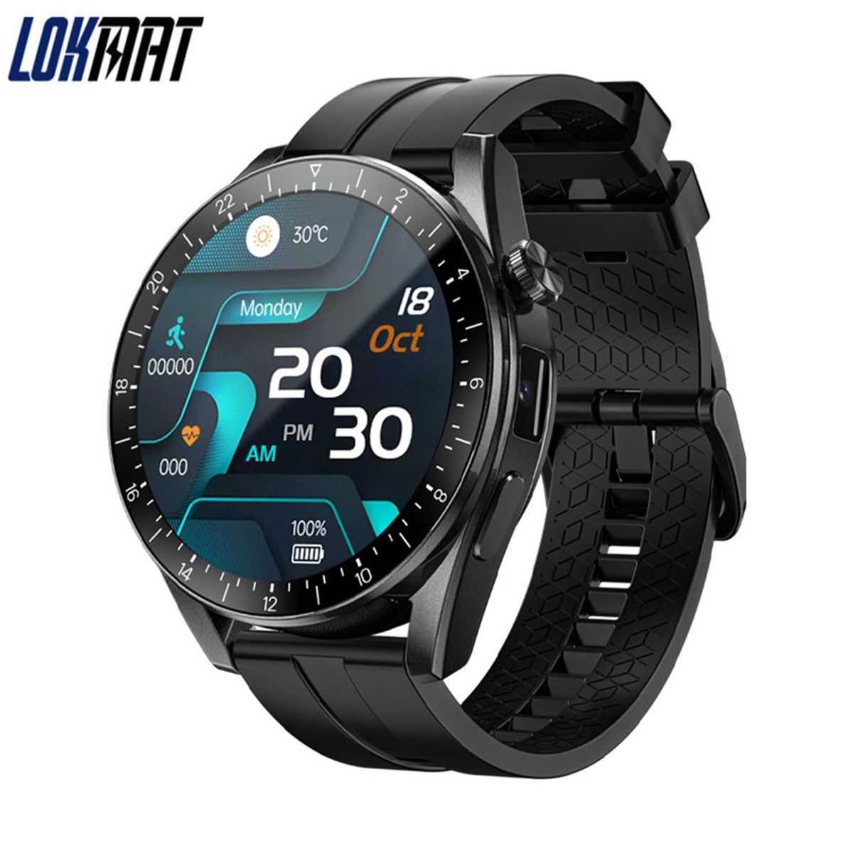 LOKMAT APPLLP 9 Smart Watch 1.43'' 400*400px Full-touch Screen 4G Independent Call Dual Chip&Dual Mode Android 10 OS 5MP Camera 2+16G Health/Fitness Monitor