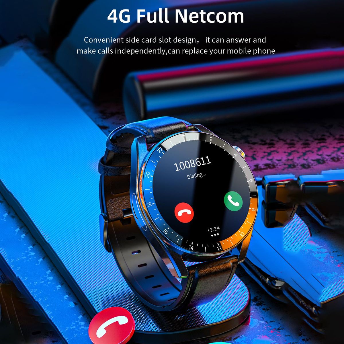 LOKMAT APPLLP 9 Smart Watch 1.43'' 400*400px Full-touch Screen 4G Independent Call Dual Chip&Dual Mode Android 10 OS 5MP Camera 2+16G Health/Fitness Monitor