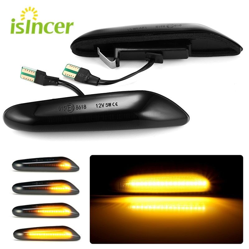 2PCS Smoke Lens Dynamic Flowing LED Turn Signal Side Marker Light Blinker Lamp For BMW E90 E91 E92
