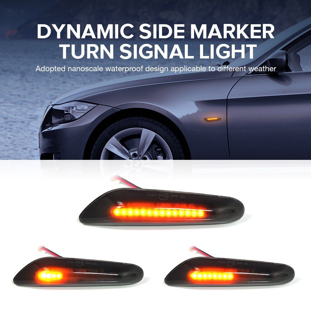 2PCS Smoke Lens Dynamic Flowing LED Turn Signal Side Marker Light Blinker Lamp For BMW E90 E91 E92