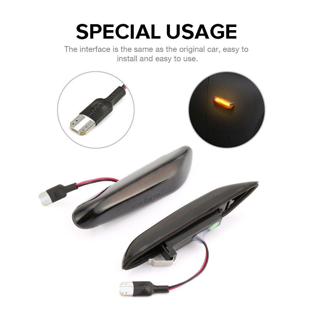 2PCS Smoke Lens Dynamic Flowing LED Turn Signal Side Marker Light Blinker Lamp For BMW E90 E91 E92