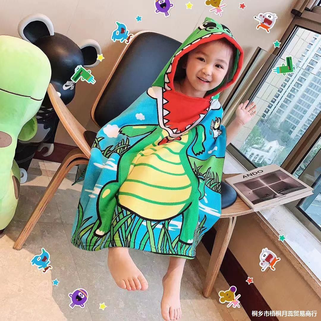 Baby Hooded Towel Children's Cloak Bath Towel Fiber Swimming Cloak Bathrobe Wearable Bath Towel Cartoon Beach