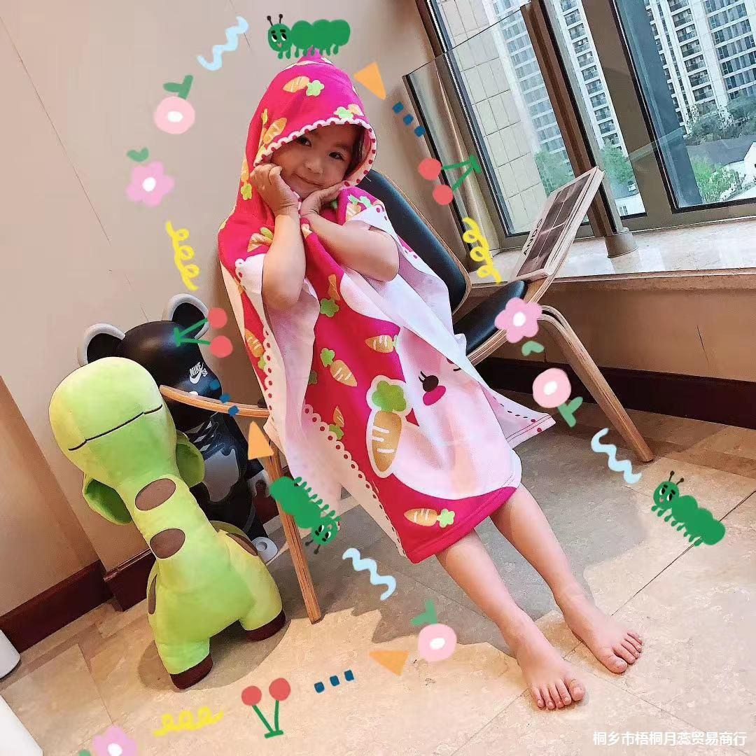 Baby Hooded Towel Children's Cloak Bath Towel Fiber Swimming Cloak Bathrobe Wearable Bath Towel Cartoon Beach