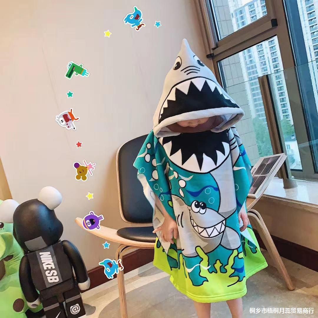 Baby Hooded Towel Children's Cloak Bath Towel Fiber Swimming Cloak Bathrobe Wearable Bath Towel Cartoon Beach