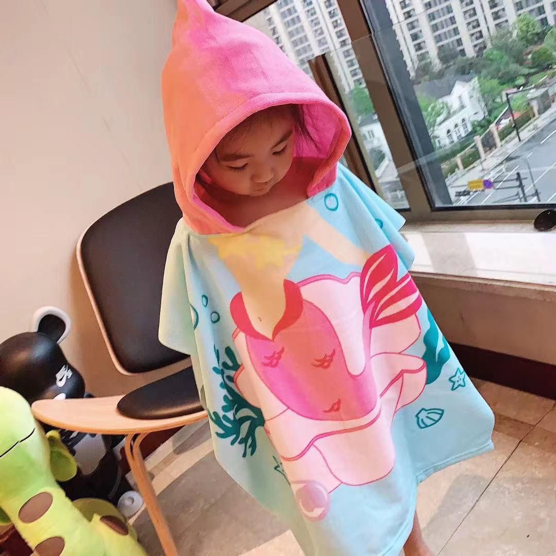 Baby Hooded Towel Children's Cloak Bath Towel Fiber Swimming Cloak Bathrobe Wearable Bath Towel Cartoon Beach