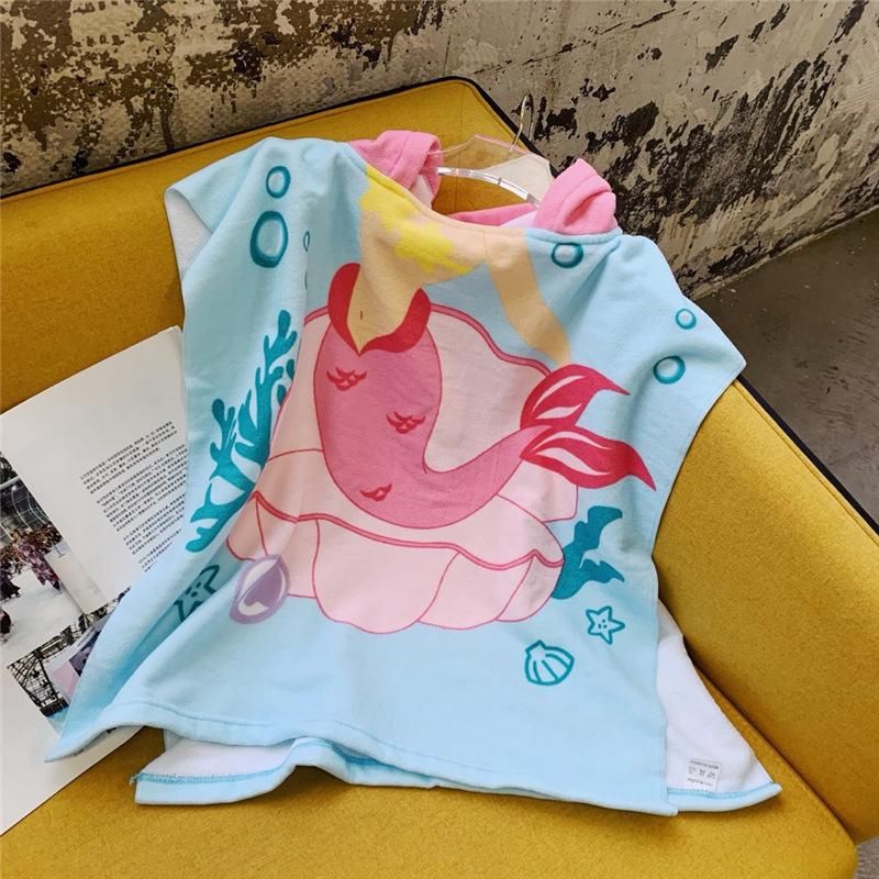 Baby Hooded Towel Children's Cloak Bath Towel Fiber Swimming Cloak Bathrobe Wearable Bath Towel Cartoon Beach