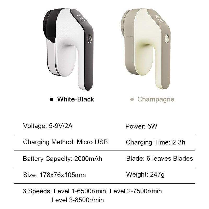 USB Rechargeable Lint Remover Fuzz Pill Remover Clothes  2000mAh With LED Display 3 Speeds For Sweater Furniture Trimmer WJ