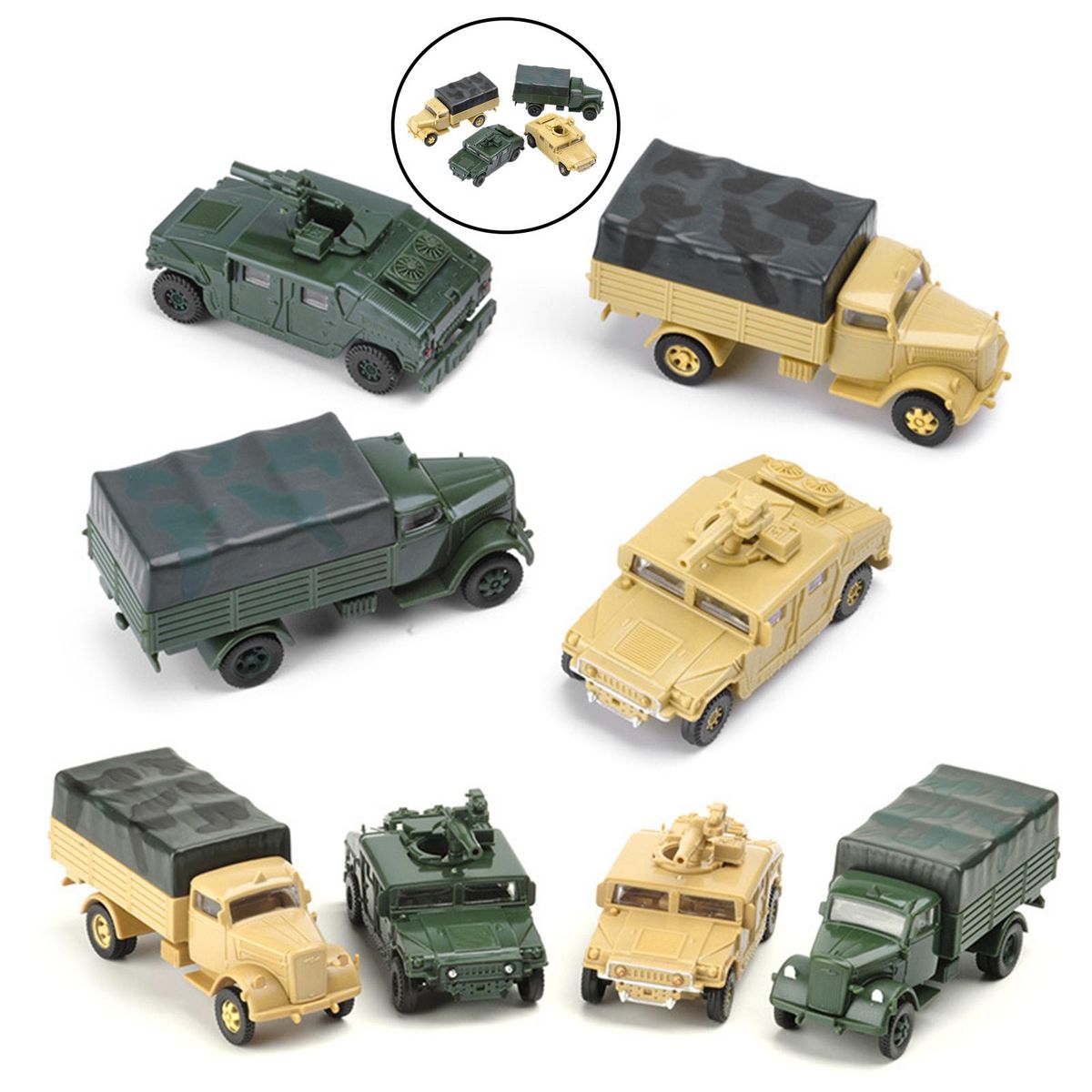 Set Of 4 1/72 4D Assemble Truck Vehicle Model Toy Micro