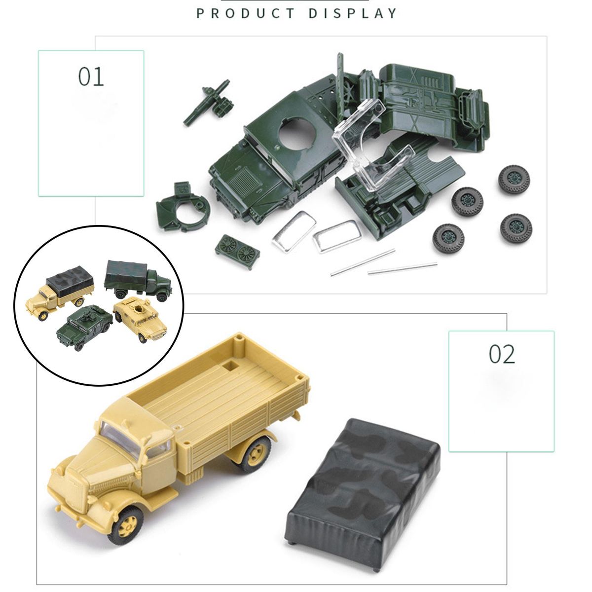 Set Of 4 1/72 4D Assemble Truck Vehicle Model Toy Micro