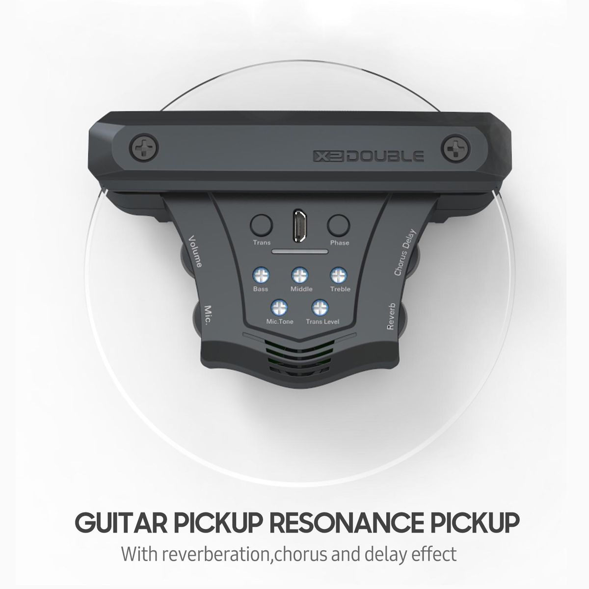 Double G0 Guitar Pickup Resonance Pickup Electric Bass Guitar Preamplifier Coil Soundhole Pickup with Chorus Delay Reverb Effect Preamp and Effects System for 96-104mm Sound-hole