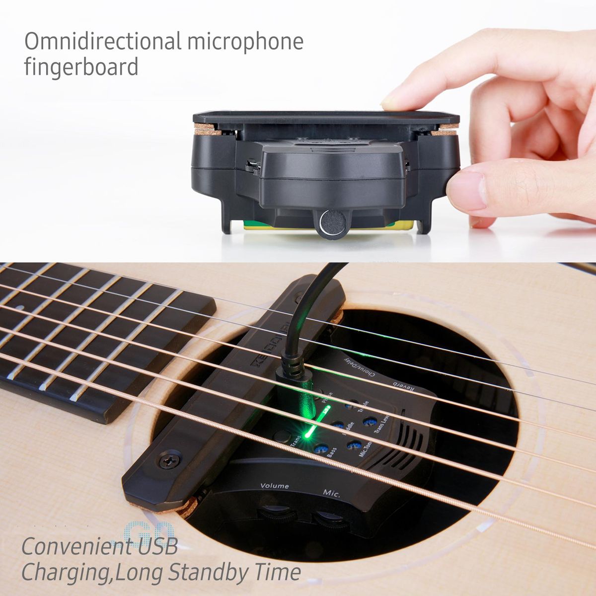 Double G0 Guitar Pickup Resonance Pickup Electric Bass Guitar Preamplifier Coil Soundhole Pickup with Chorus Delay Reverb Effect Preamp and Effects System for 96-104mm Sound-hole