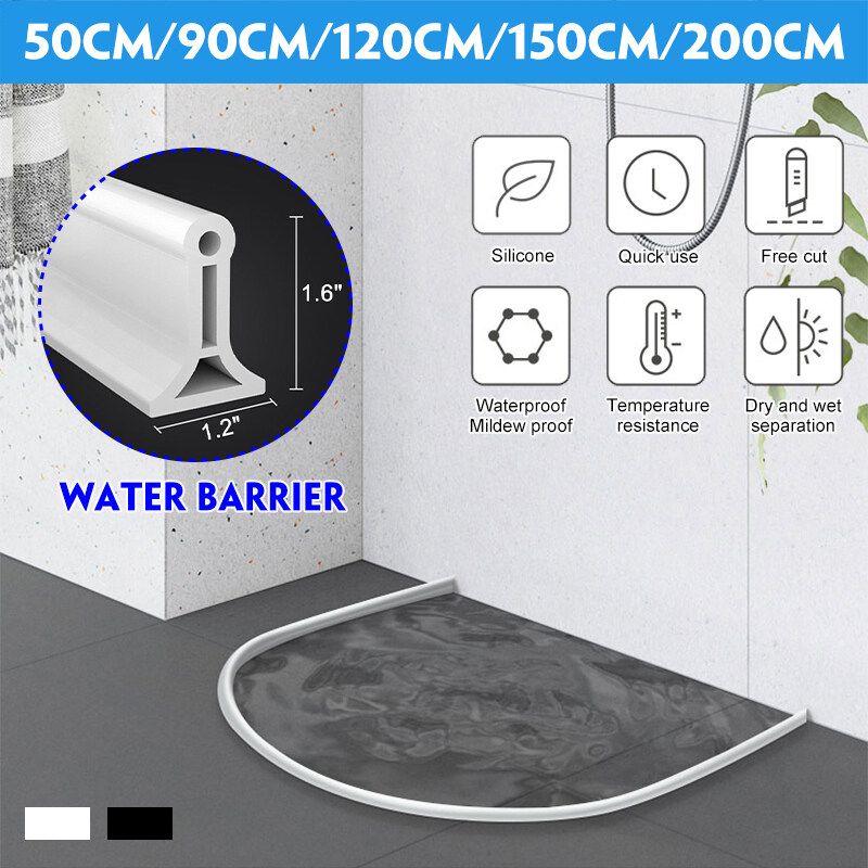Shower Bathroom Water?Barrier 50-200cm Free Bending Silicone Water Barrier Water?Stopper?Strip Dam Shower Barrier White Black Height 40mm