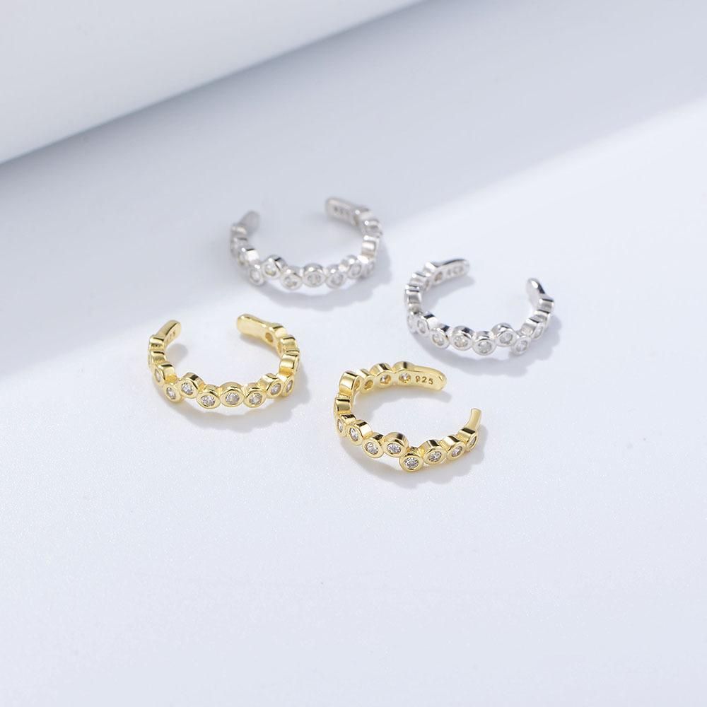 S925 pure silver ear buckle, light luxury, niche geometric diamond inlay, no ear hole, silver ear ring, ear bone clip
