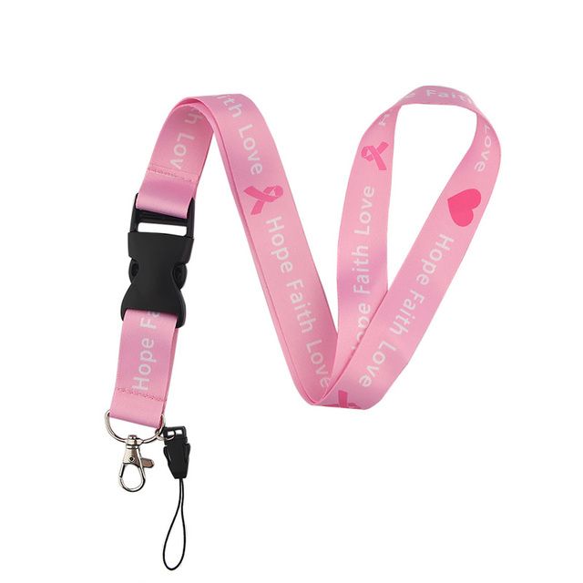 Er040 Breast Cancer Awareness Pink Ribbon Lanyard Badge Id