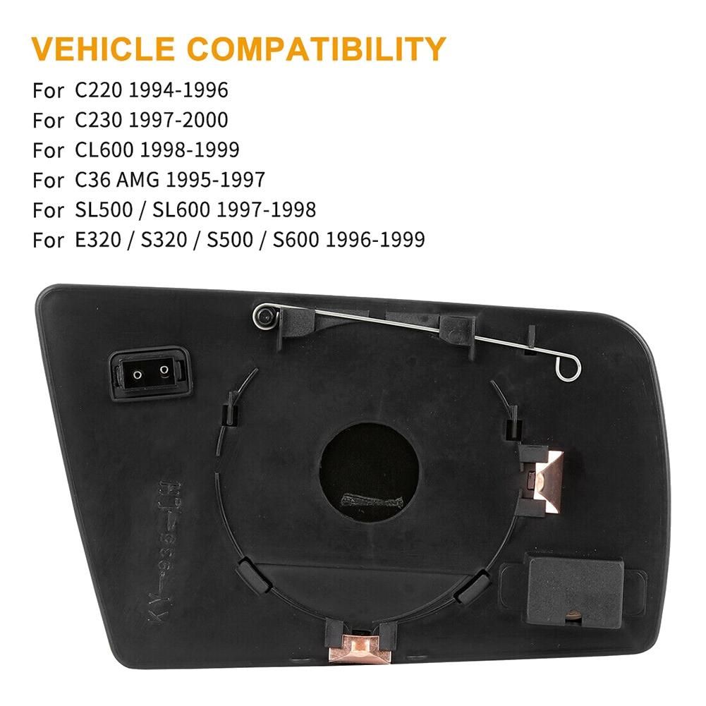 Left Side Side Wing Mirror Glass Heated with Backing Plate for C W202 E W210 S W140 1994-2000