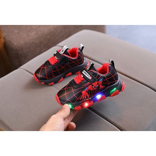 Children's Shoes [Luminous*Keep Warm*Leather Surface*Spiderman]-Black