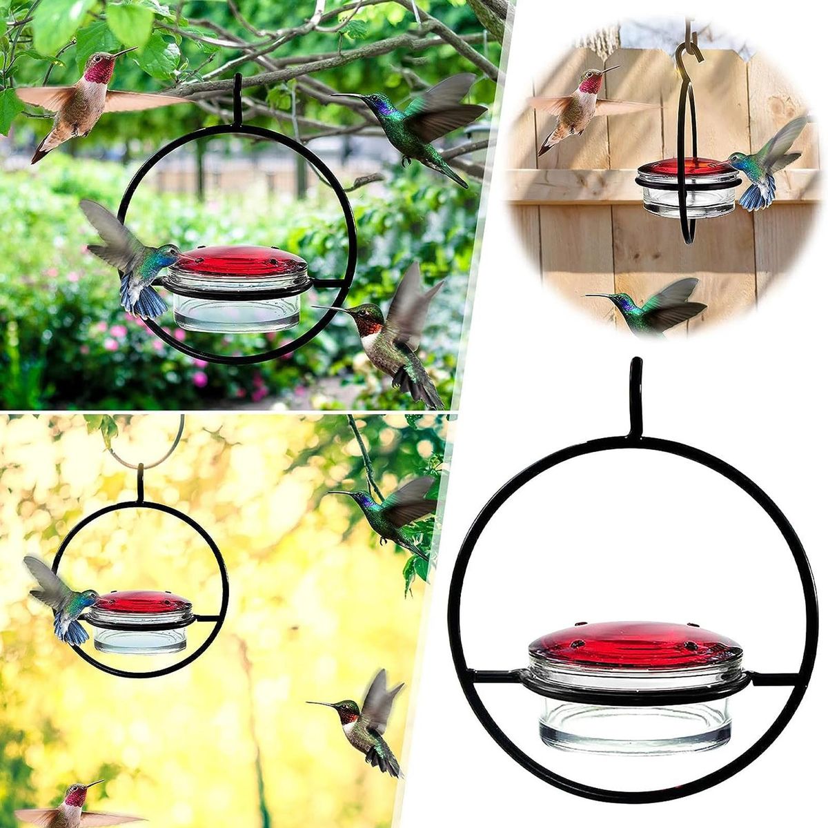Patio Bird Feeder Easy-fill Hummingbird Feeder Capacity Leak-proof Black