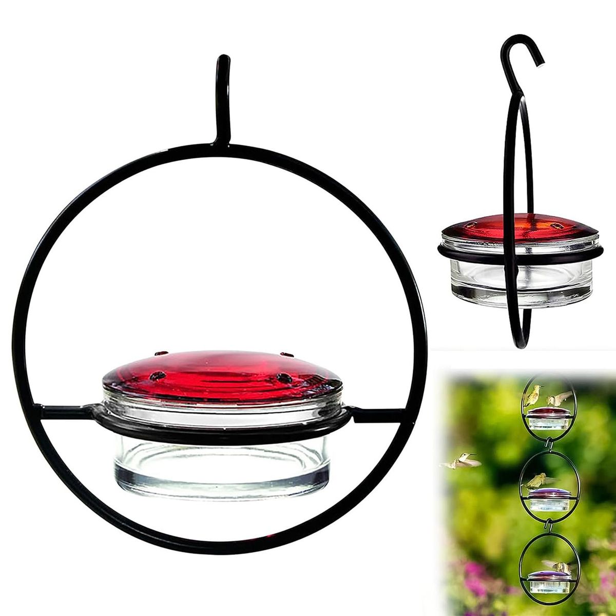 Patio Bird Feeder Easy-fill Hummingbird Feeder Capacity Leak-proof Black