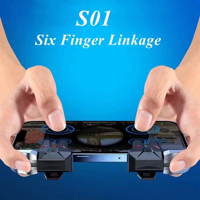 S1 6 Fingers Game Trigger Joystick Aim Shooting For PUBG Mobile Phone Gaming Accessorie L1R1 Alloy Key Button For IPhone Android