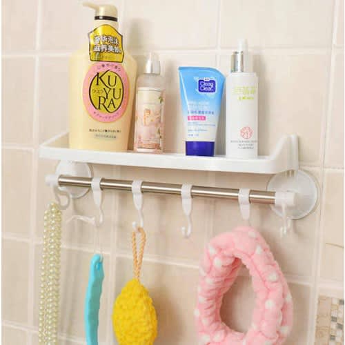 Bathroom Caddy With Suction And Hanging Hooks