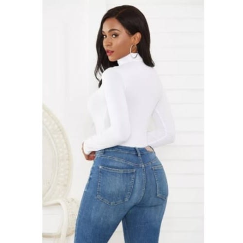 Long Sleeve Turtleneck Bodysuit - White