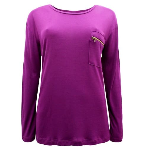 Mira Long Sleeve Zip Pocket Top - Purple