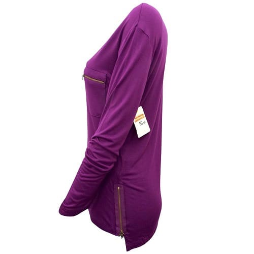 Mira Long Sleeve Zip Pocket Top - Purple