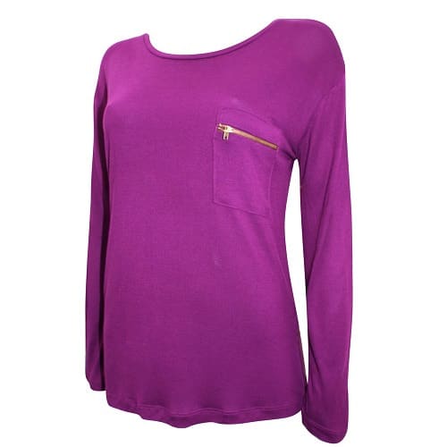 Mira Long Sleeve Zip Pocket Top - Purple