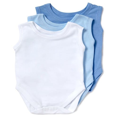 3 Pack  Blue Sleeveless Baby Bodysuits