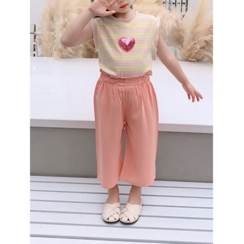 2-piece Girl Sequins Love Heart Stripe Tank Top With Wide Leg Pants